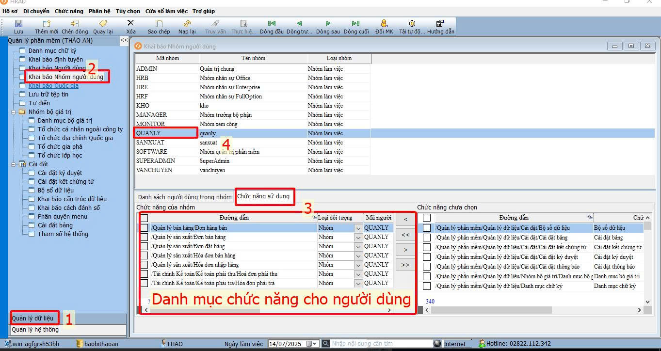 Phân quyền chức năng người dùng trên phần mềm HRAD Enterprise